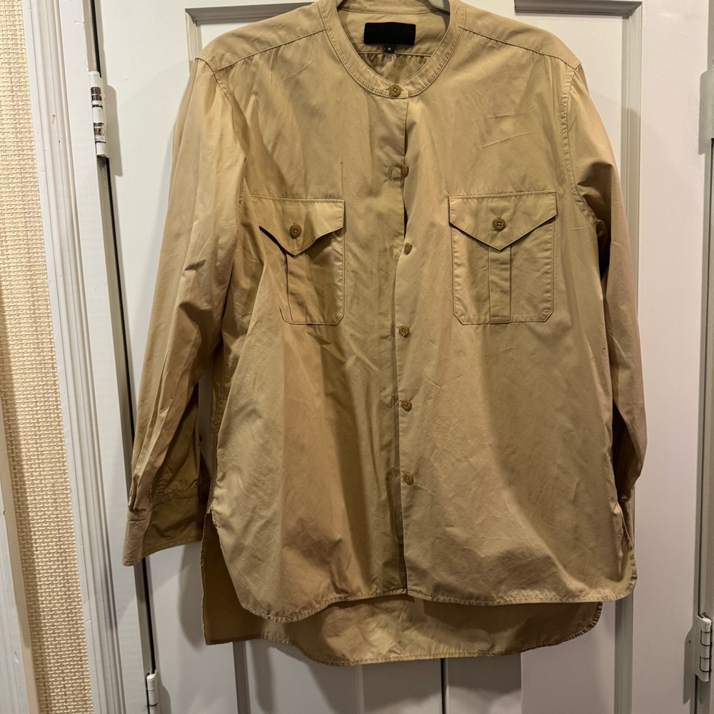 Nili Lotan Womens Tan Button-Up Shirt - Size M